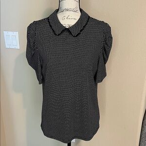 NWT Adrianna Papell Black Polka Dot Puff Sleeve Blouse Size Medium